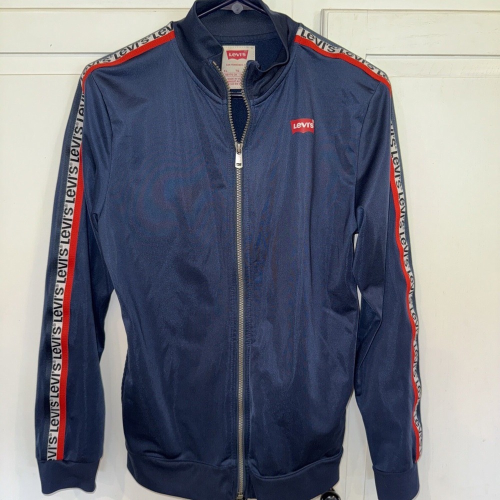 Levi's Boys XL‎ Navy Full Zip Track Suit Jacket XL 13-15 Years Red White Accent